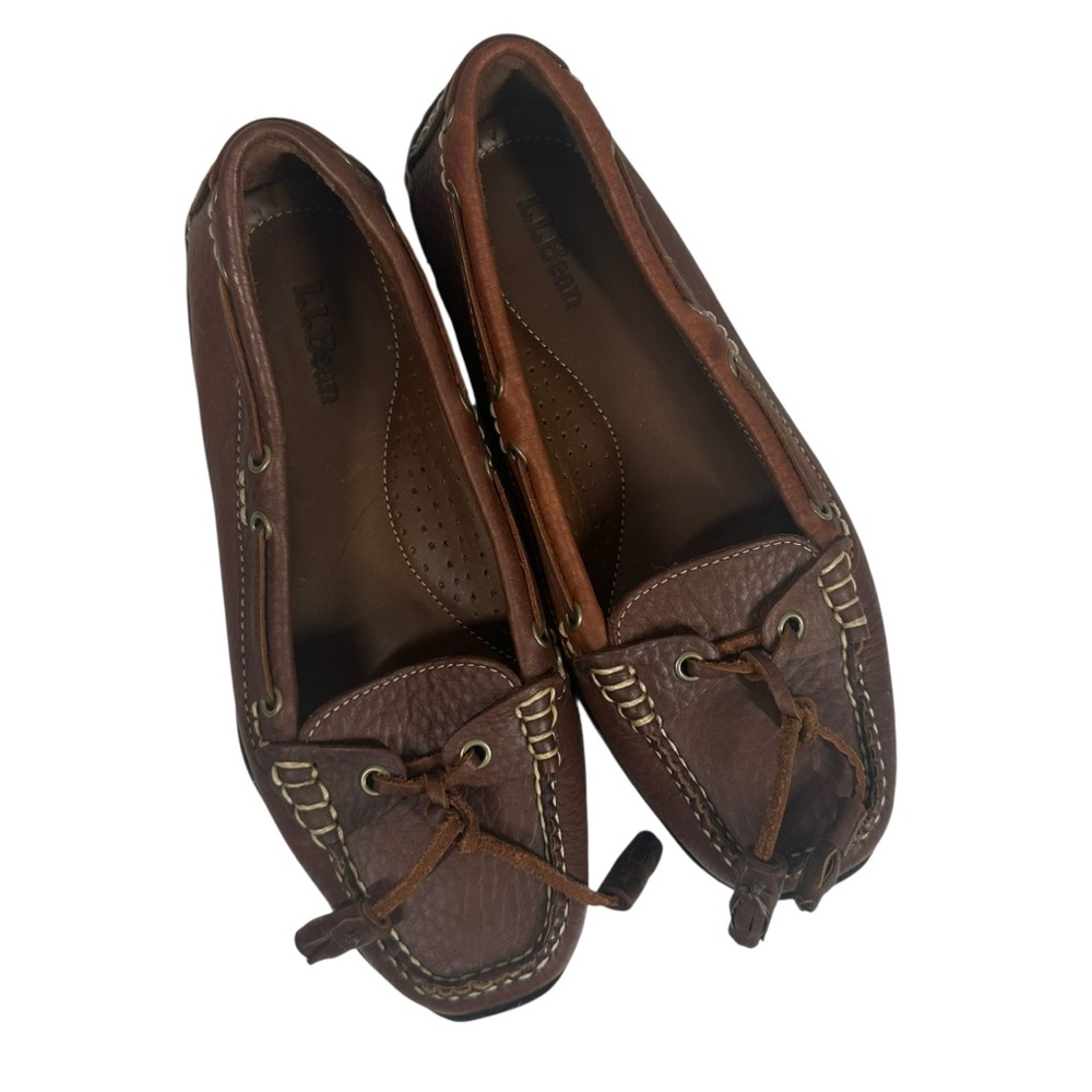 L.L.BEAN Women's 6 1/2 Dark Brown Leather Slip on Moccasin Loafers with Tassels